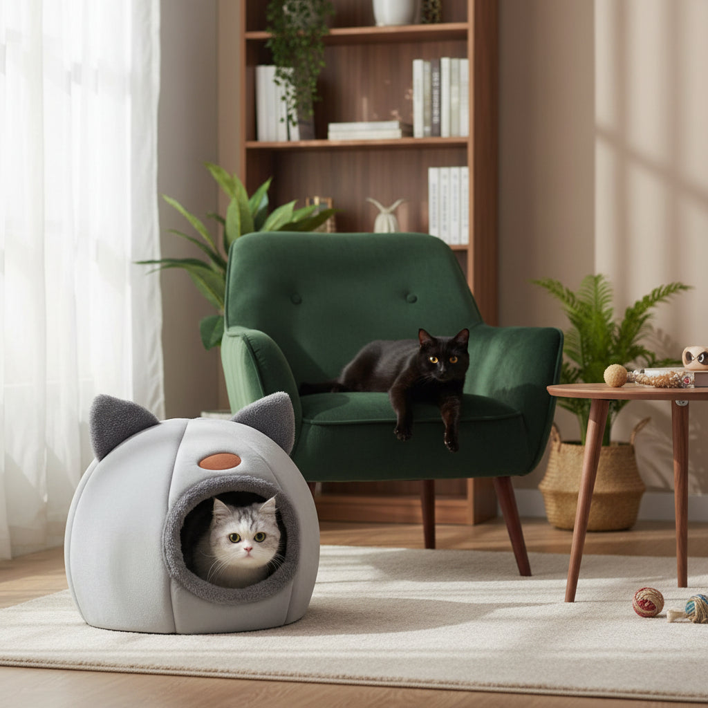 Katzenbett, halboffen, Schlafhöhle für Katzen