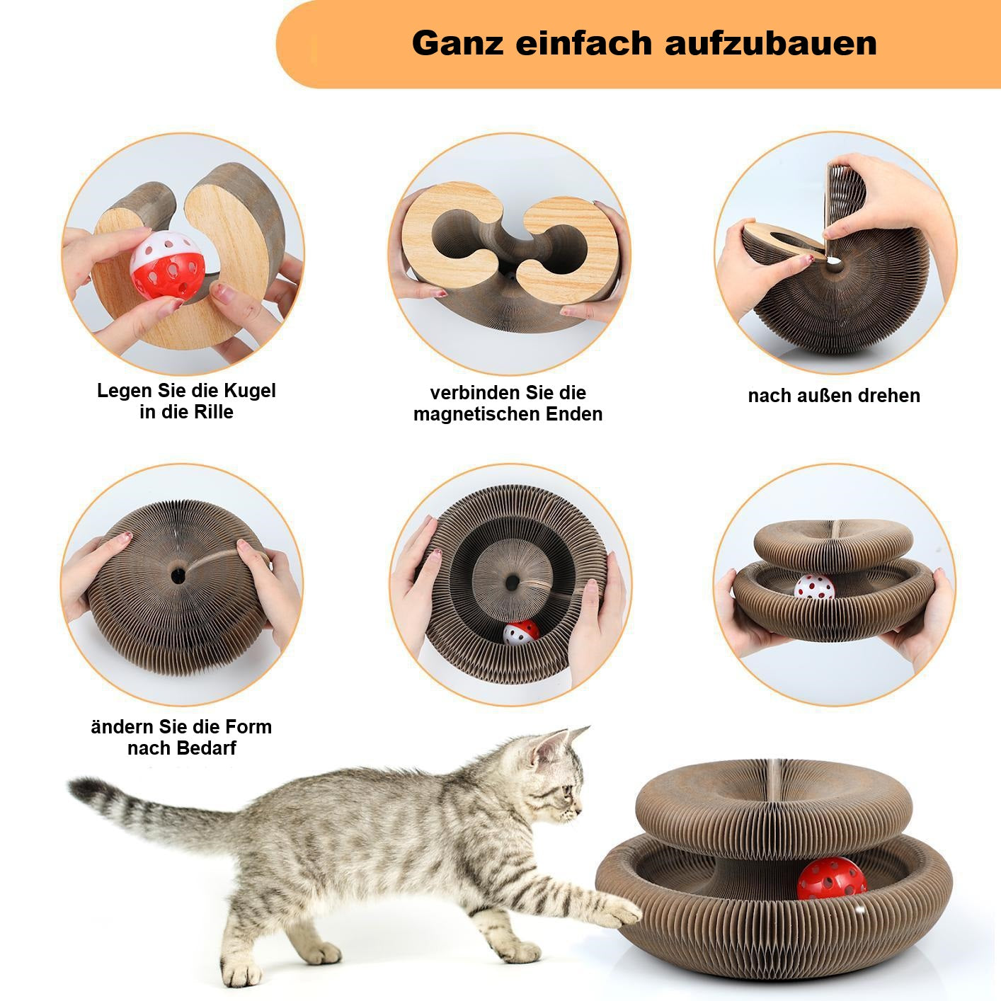 Katzenspielzeug mit Glöckchen, aus nachhaltiger Wellpappe