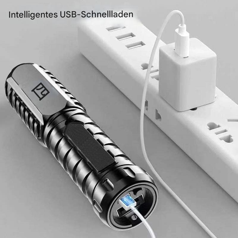 Leistungsstarke Taschenlampe [schwarz] mit Ladekabel
