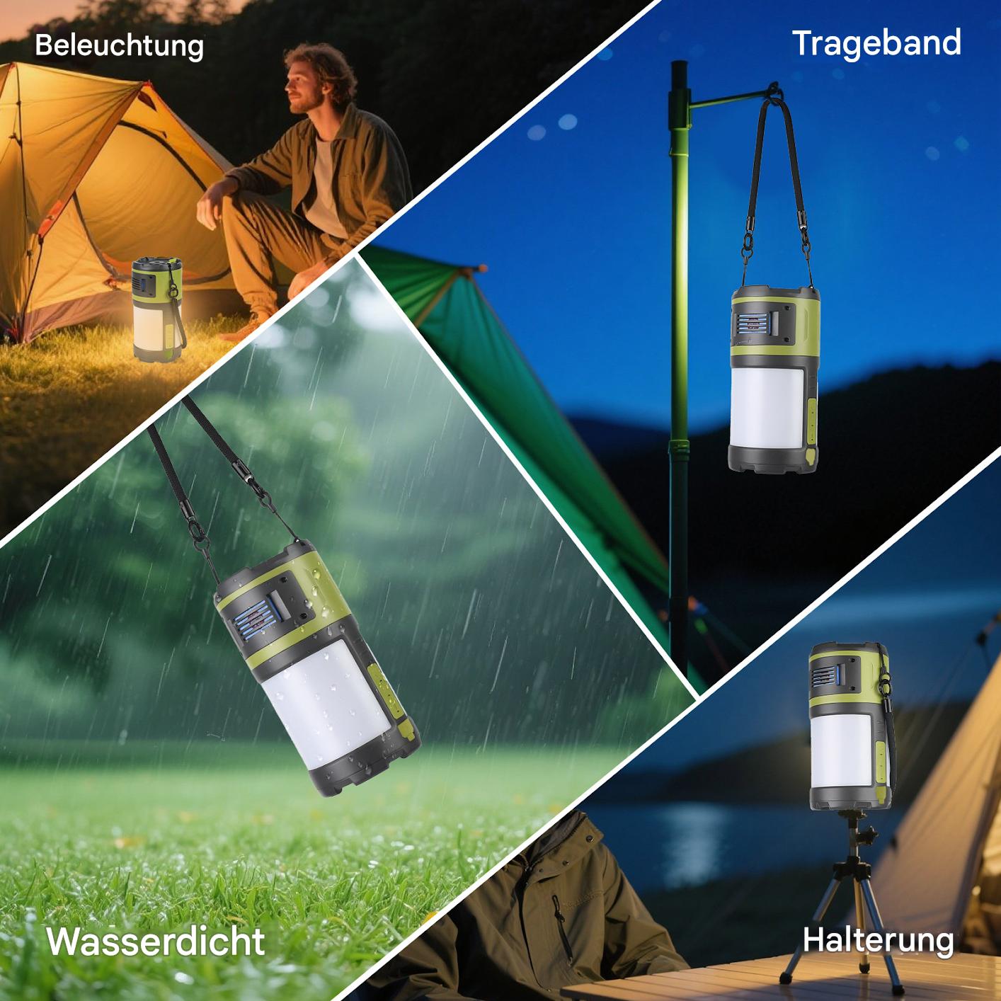 3-in-1 Campinglampe mit Insektenschutzmittel und Aromadiffusor, wiederaufladbar