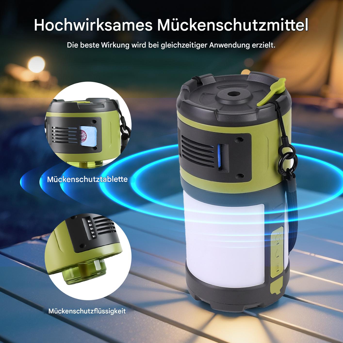 3-in-1 Campinglampe mit Insektenschutzmittel und Aromadiffusor, wiederaufladbar