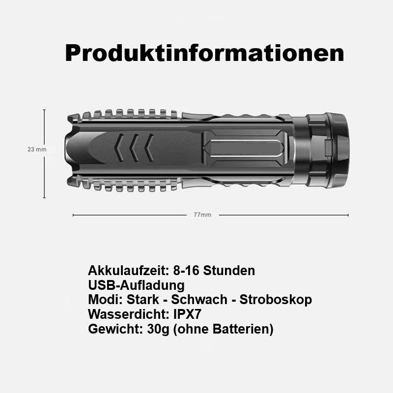 Leistungsstarke Taschenlampe [schwarz] mit Ladekabel